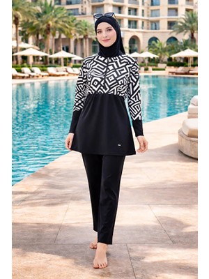 Tesmay Hızlı Kuruyan Sporcu Likra Paraşüt Kumaş Kadın Tesettür Mayo 3053