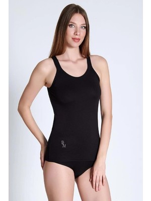 Belinay Kadın Omuz Dantel Detaylı Askılı Pamuklu Siyah Atlet