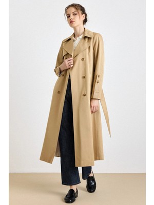 Olcay Pelerin Detaylı Punto Dikişli Su İtici Özellikli Trençkot KAMEL 6826