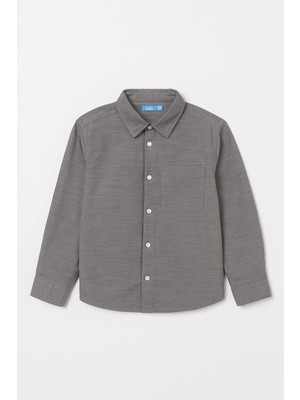 Magu Erkek Çocuk Pamuklu Gri Uzun Kollu Gömlek – Cepli Düğmeli