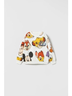 Magu Unisex Çocuk Pamuklu Ekru Karakter Baskılı Sweatshirt - Bisiklet Yaka, Oversize