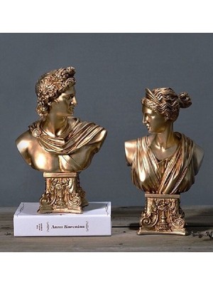 Yaratıcı Sanatlar Atölyesi Antik Roma Işlemeli Kaideli Apollo Diana Büstü Dekoratif Heykel Biblo 25 cm El Yapımı