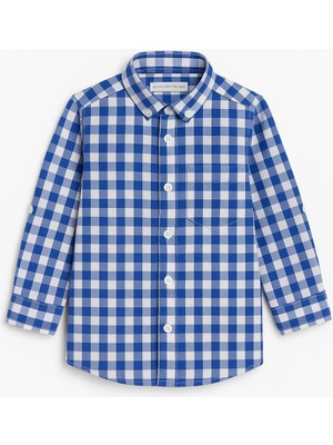 Magu Erkek Çocuk Mavi Beyaz Kareli Uzun Kollu Pamuklu Gömlek – Cepli Düğmeli