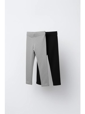 Magu Kız Çocuk Pamuklu 2'li Tayt Seti – Gri & Siyah, Esnek Rahat Kalıp