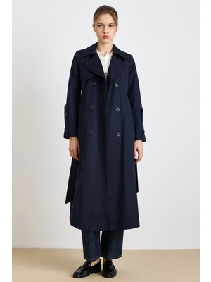 Olcay Pelerin Detaylı Punto Dikişli Su İtici Özellikli Trençkot LACİVERT 6826