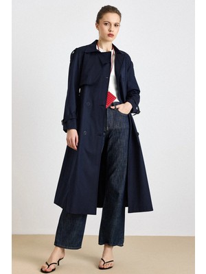 Olcay Reglan Kol Pelerin ve Apolet Detaylı Su İtici Öellikli Trençkot LACİVERT 6809