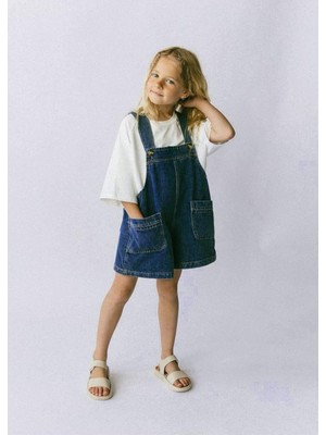 Magu Kız Çocuk Oversize Tişört ve Denim Salopet Şort Takım