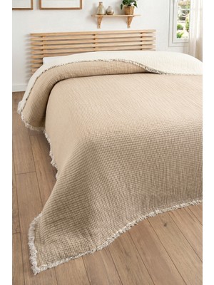 Sevim Tek Kişilik Müslin Yatak Örtüsü - 5 Katlı, Dolgulu, %100 Pamuk Müslin Yorgan - 160X220 Cm-Bej