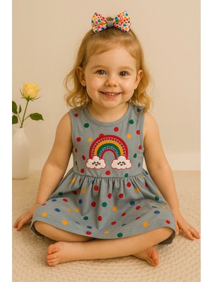 GMG Collection Baby Gökkuşağı Desenli Gri Elbise