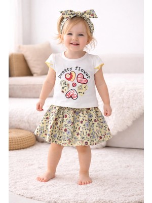 GMG Collection Baby Pretty Flower Tişört Etek Bandana 3'lü Takım