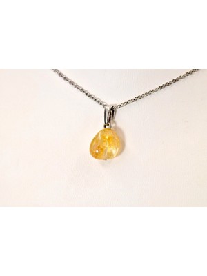 Doğaltaş Sitrin (Para Taşı) Çelik Kolye