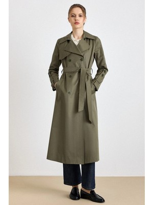 Olcay Pelerin Detaylı Punto Dikişli Su İtici Özellikli Trençkot HAKİ 6826