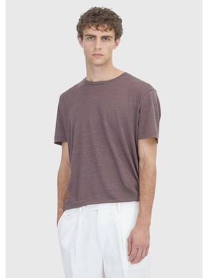 Ramsey Mürdüm Düz %100 Keten T-Shirt