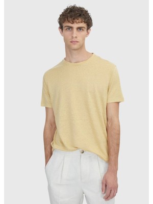 Ramsey Açık Sarı Düz %100 Keten T-Shirt