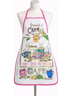 Mandaş Tekstil Dijital Baskılı Sıvı Geçirmez Desenli Mutfak Önlüğü - Cafe (Fuşya Biyeli)