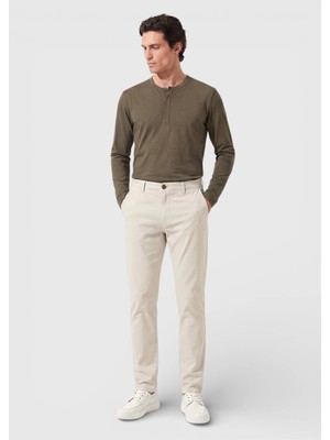 Ramsey Bej Düz Dokuma Regular Fit Casual Pamuk Karışımlı Pantolon