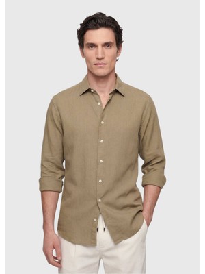 Ramsey Haki Düz Casual Fit Dokuma Casual %100 Pamuk Gömlek