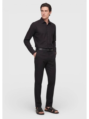 Ramsey Siyah Düz Dokuma Jogging Fit Casual Pamuk Karışımlı Pantolon