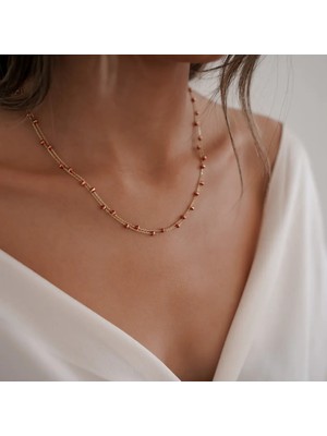 Altıntaş Kırmızı Mineli Ikili Altın Kolye