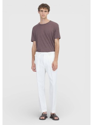 Ramsey Beyaz Düz Dokuma Relaxed Fit Casual Pamuk Karışımlı Pantolon