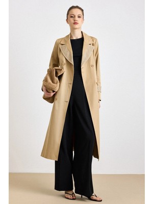 Olcay File Detaylı Kruvaze Su İtici Özellikli Trençkot KAMEL 6831