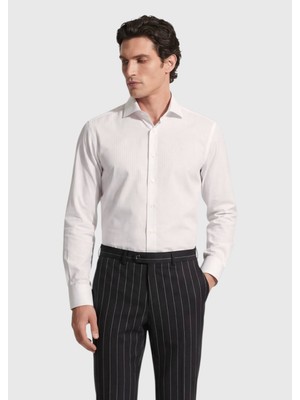 Ramsey Ekru Düz Regular Fit Dokuma Klasik Ipek Karışımlı Gömlek