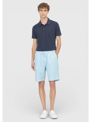 Ramsey Turkuaz Düz Dokuma Jogging Fit Casual Keten Karışımlı Bermuda