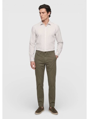 Ramsey Haki Düz Dokuma Straight Fit Casual Pamuk Karışımlı Pantolon