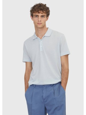 Ramsey Mavi Düz Pamuk Karışımlı T-Shirt