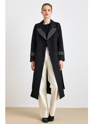 Olcay File Detaylı Kruvaze Su İtici Özellikli Trençkot SİYAH 6831