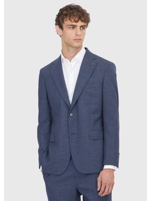 Ramsey Açık Lacivert Potikare Zeroweight Slim Fit %100 Yün Takım Elbise