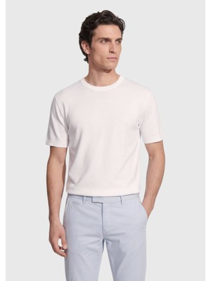 Ramsey Beyaz Jakarlı %100 Pamuk T-Shirt