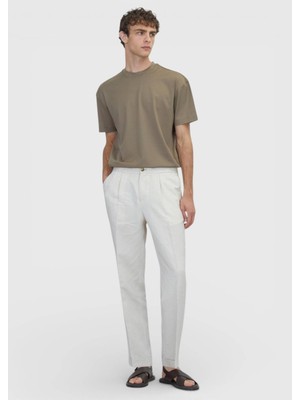 Ramsey Bej Düz Dokuma Jogging Fit Casual Keten Karışımlı Pantolon