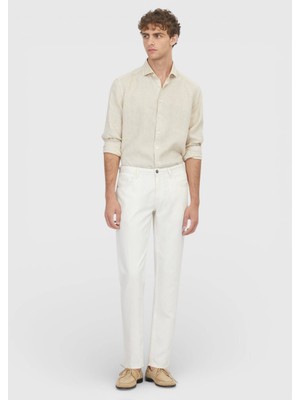 Ramsey Ekru Düz Denim Regular Fit Casual Pamuk Karışımlı Pantolon