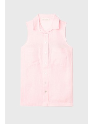 MUDO Çift Cepli Kolsuz Keten Gömlek