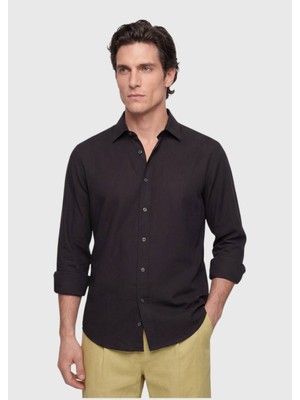 Ramsey Siyah Düz Casual Fit Dokuma Casual %100 Pamuk Gömlek