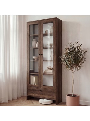 Modern Design Barok Cam Kapaklı Modern Kitaplık ve Vitrin Dolap – Çekmeceli, Çok Amaçlı Saklama Ünitesi