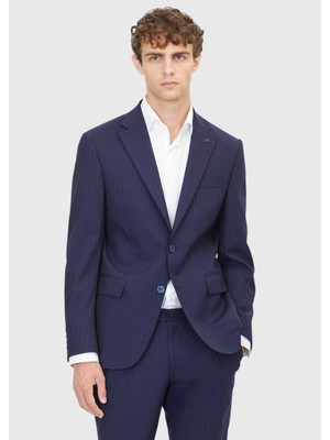 Ramsey Lacivert Çizgili Modern Fit Yün Karışımlı Takım Elbise