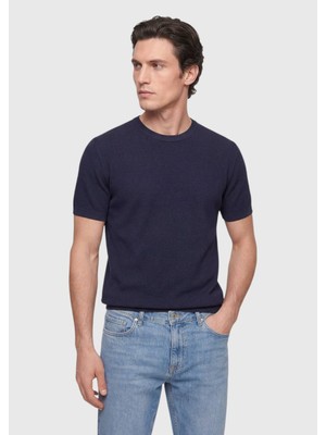 Ramsey Lacivert Jakarlı %100 Pamuk T-Shirt