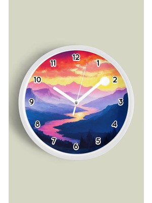 JHAAR Soyut - Bohem - Doğa - Deniz Manzaralı Modern Duvar Saati - 25CM - Önü Camlı Beyaz Kasa
