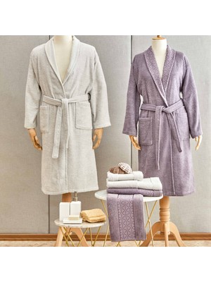 Karaca Home Casita Flos 6 Parça Gri Mürdüm Aile Banyo Seti