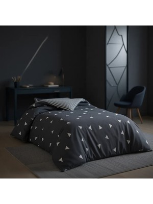 Eponj Home Tek Kişilik Üçgen Desenli Gri Nevresim Seti 140 x 200 cm Geometrik Tasarım