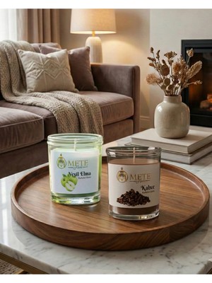 Mete Mum Yeşil Elma & Kahve Aromalı 2'li Set Bardak Mum