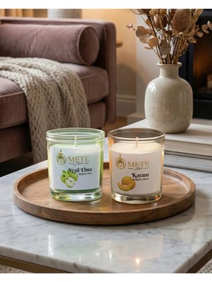 Mete Mum Yeşil Ema & Kavun Aromalı 2'li Set Bardak Mum