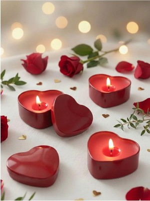 Mete Mum Frambuaz Kokulu Kalp Teneke Mum 3'lü Set