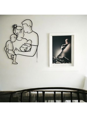 Renklime Lazer Kesim Metal Duvar Dekoru, Aile Figürü 40 cm