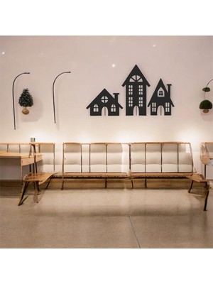 Renklime Lazer Kesim Metal Duvar Dekoru, Üçlü Ev 40 cm