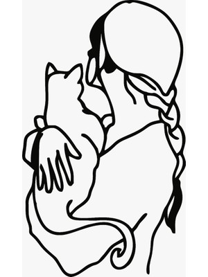 Renklime Lazer Kesim Metal Duvar Dekoru, Kız ve Kedi 40 cm