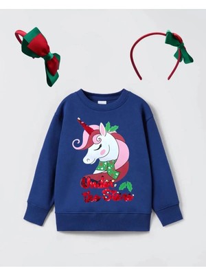 Magu Unicorn Desenli Pamuklu Kışlık Sweatshirt Kız Çocuk