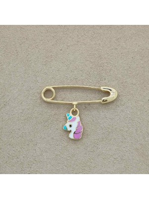 Unicorn Figürlü Bebek Iğnesi Altın